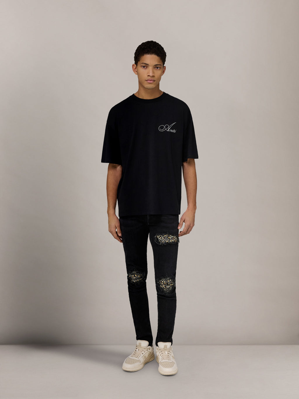 CRYSTAL AMIRI SCRIPT OVERSIZED TEE - Black