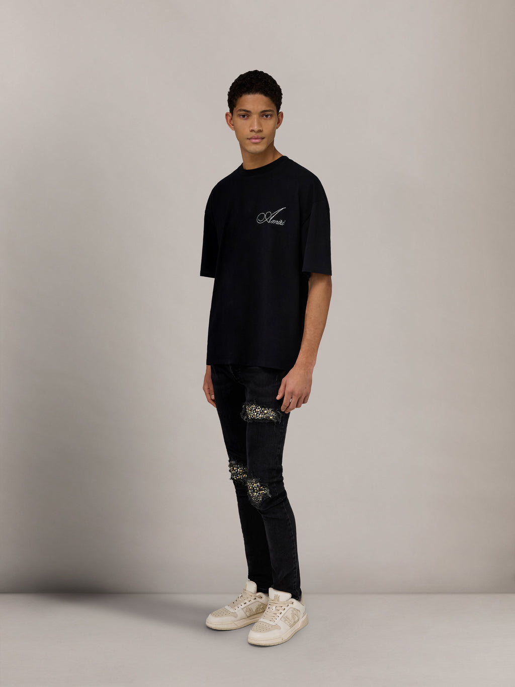 CRYSTAL AMIRI SCRIPT OVERSIZED TEE - Black