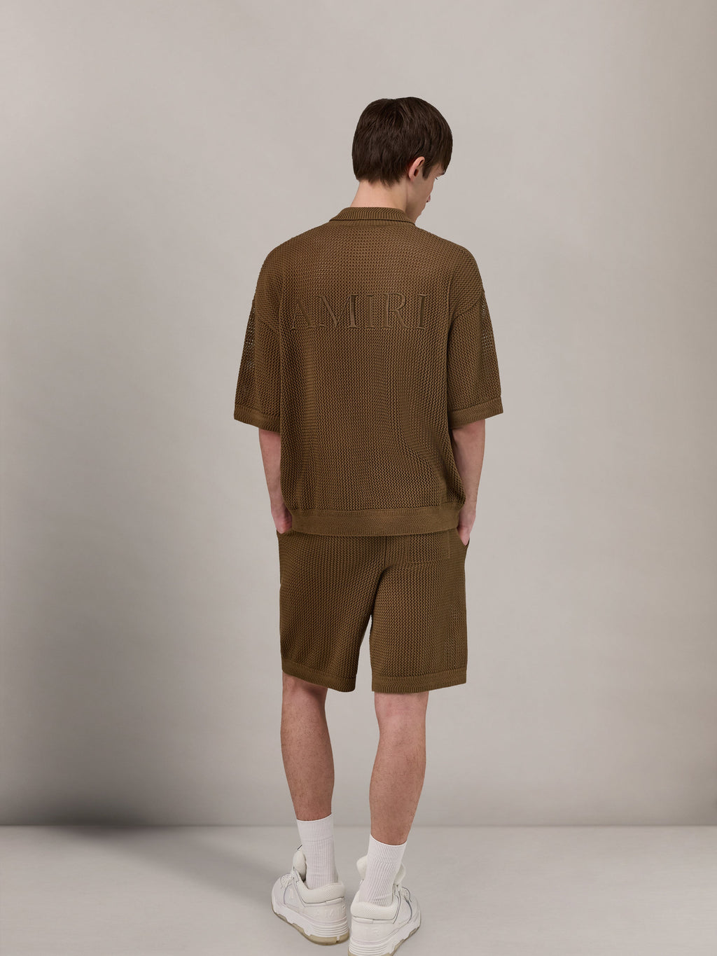AMIRI CROCHET MESH POLO - Espresso