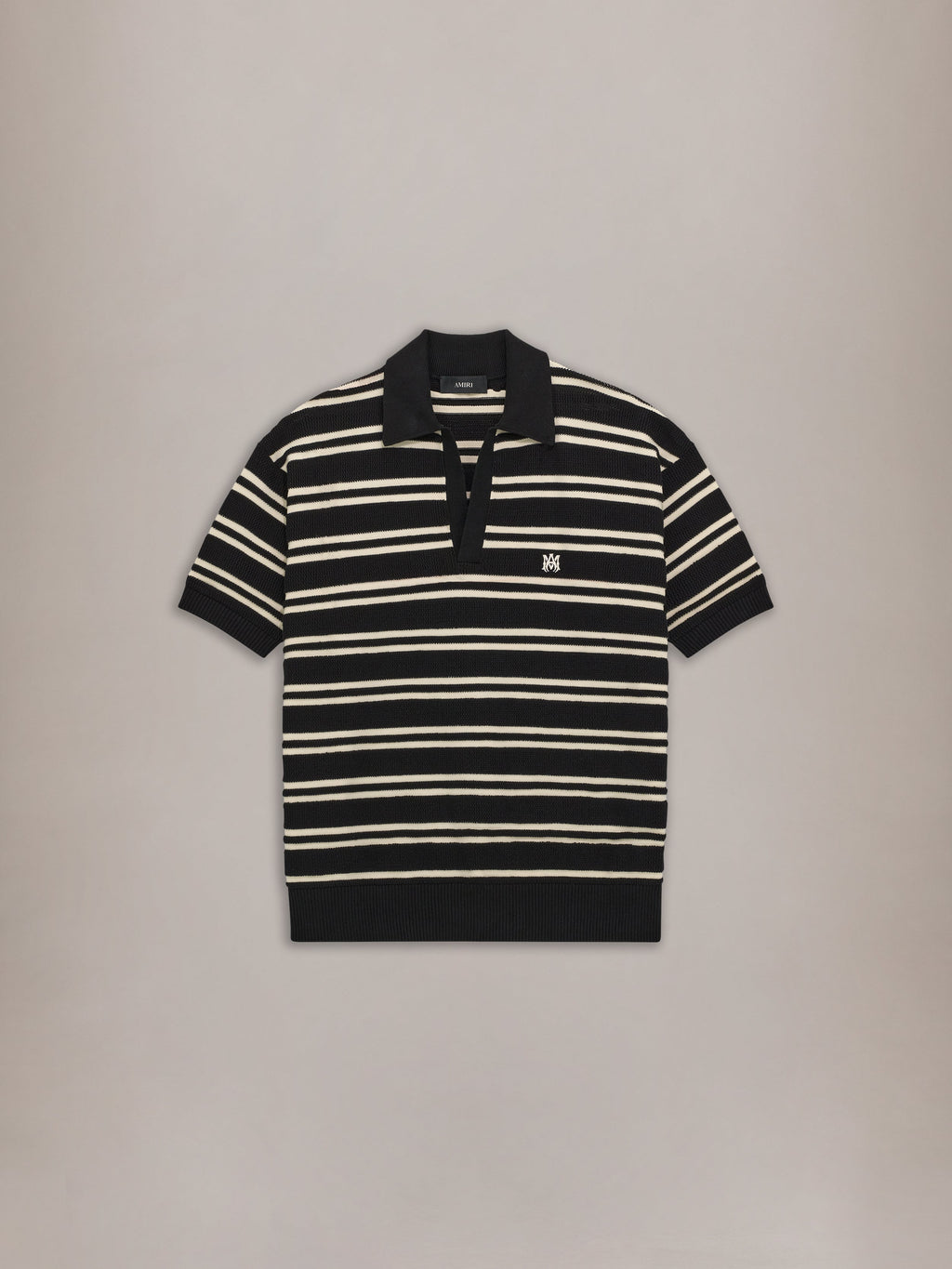 MA STRIPE KNIT SS POLO - Black