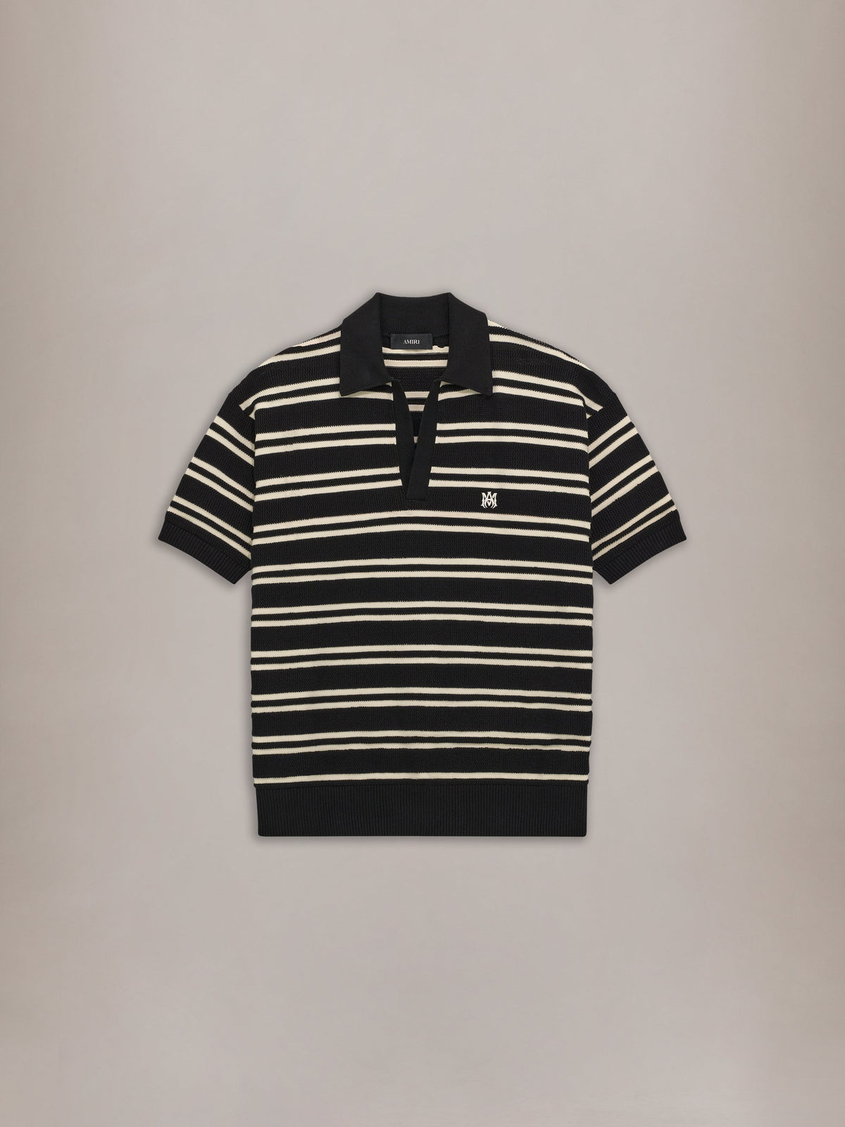 MA STRIPE KNIT SS POLO - Black