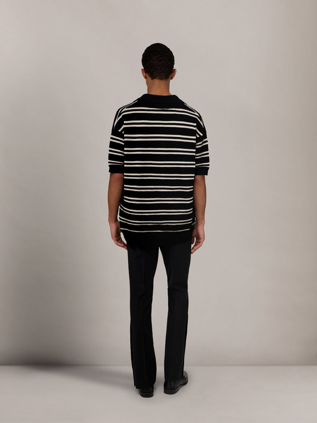 MA STRIPE KNIT SS POLO - Black