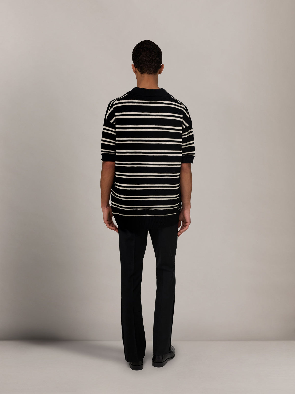 MA STRIPE KNIT SS POLO - Black
