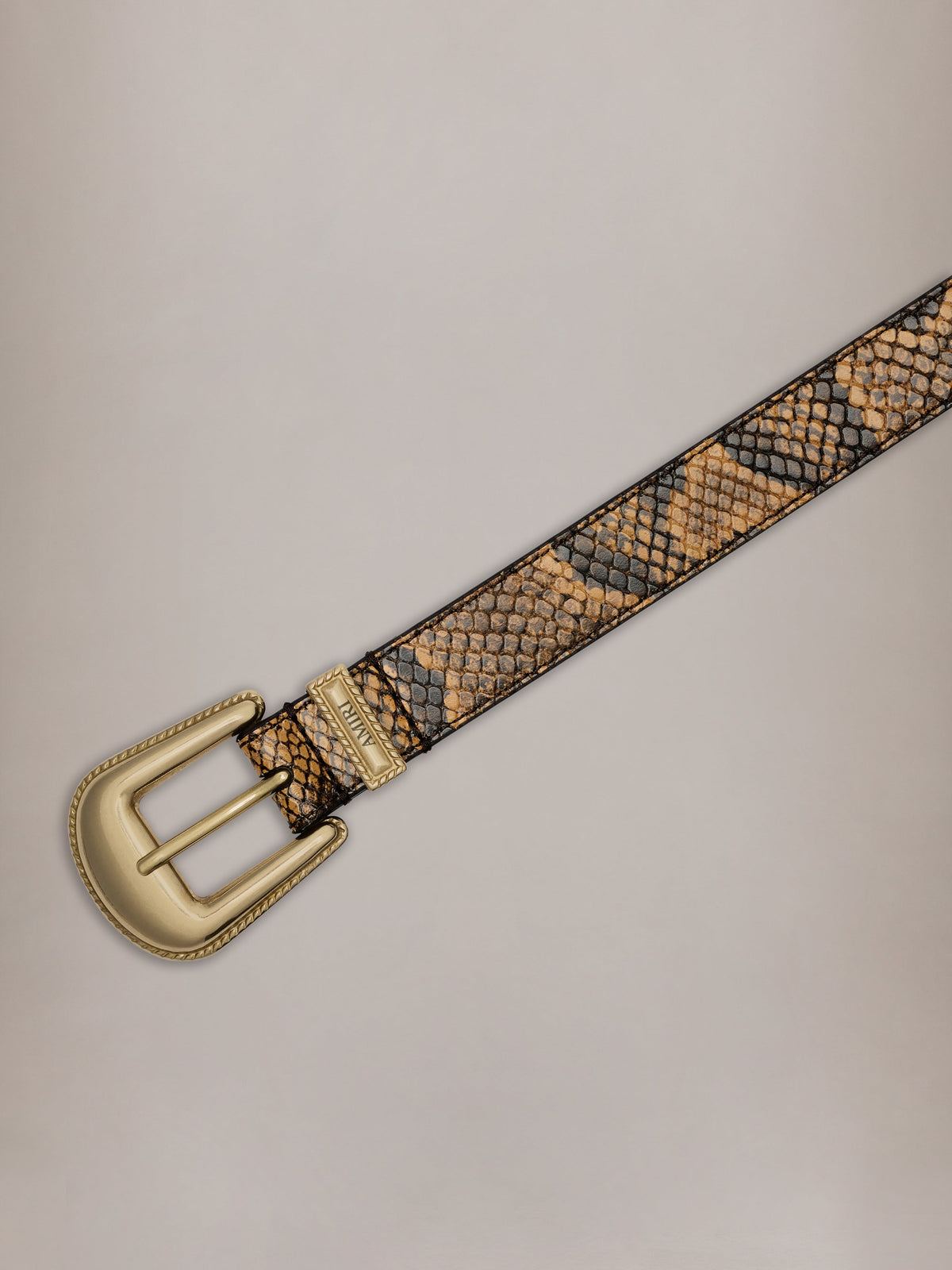 PYTHON EMBOSSED WESTERN BELT - Brown