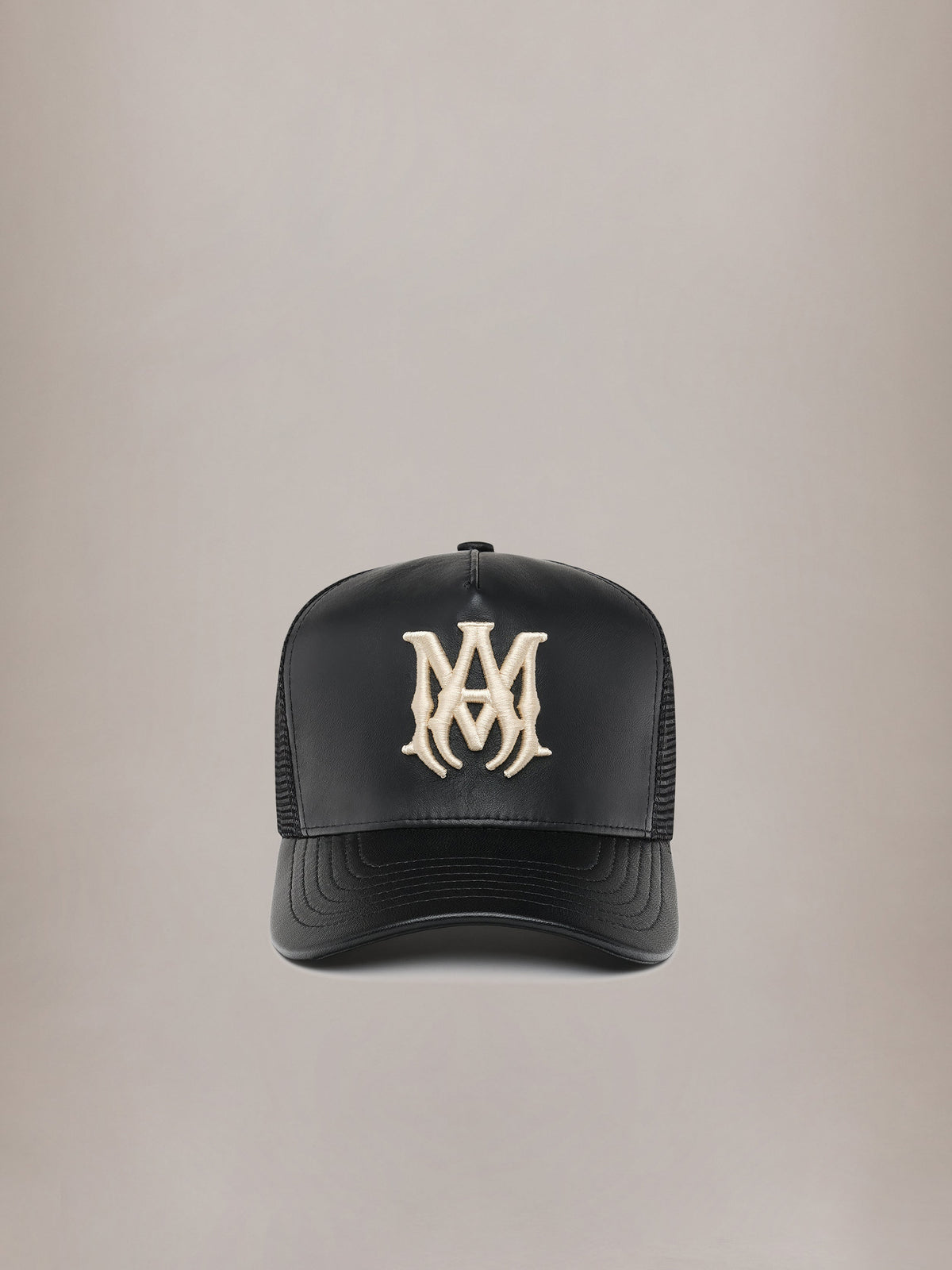 LEATHER MA TRUCKER HAT - Black