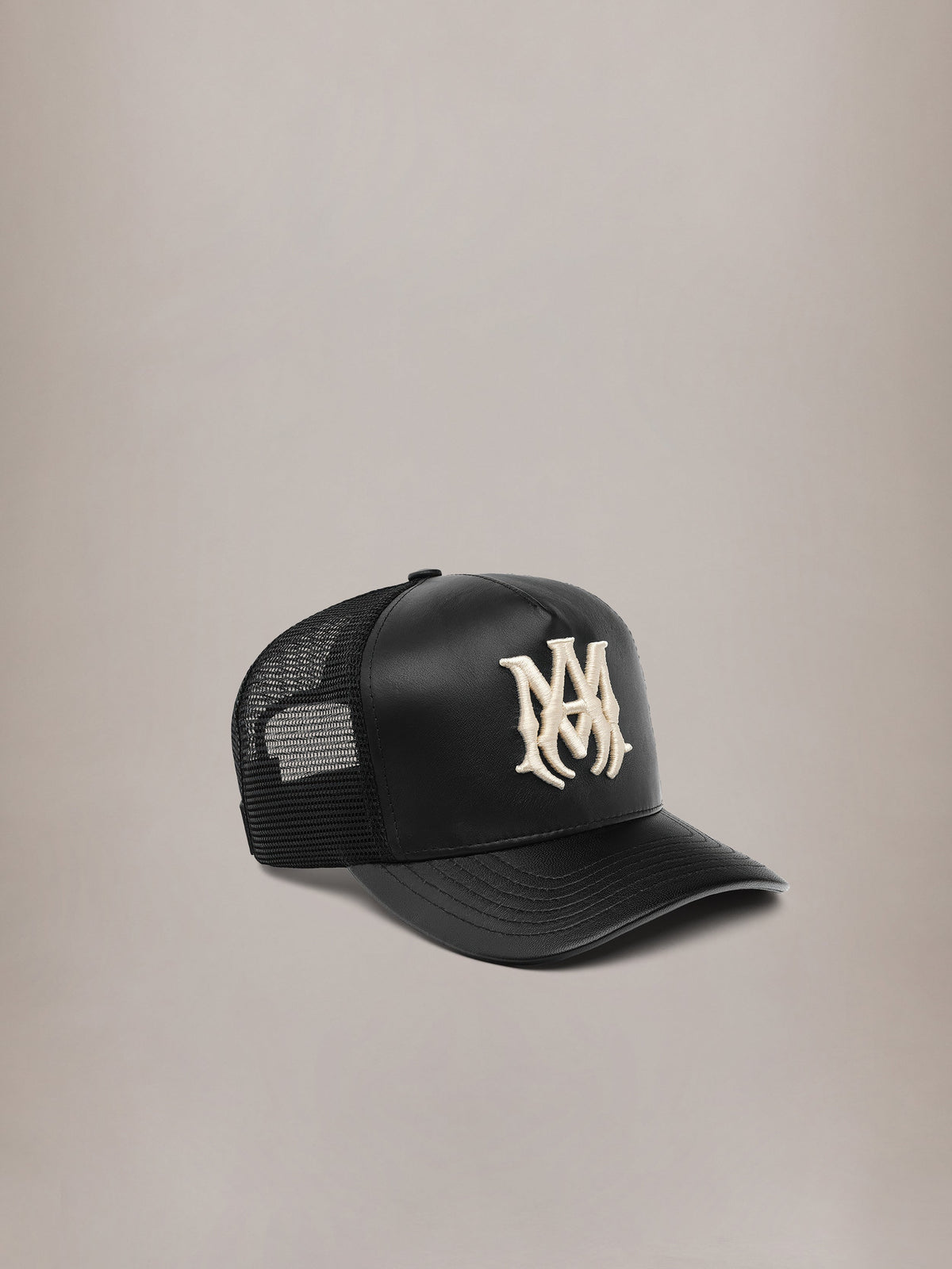 LEATHER MA TRUCKER HAT - Black