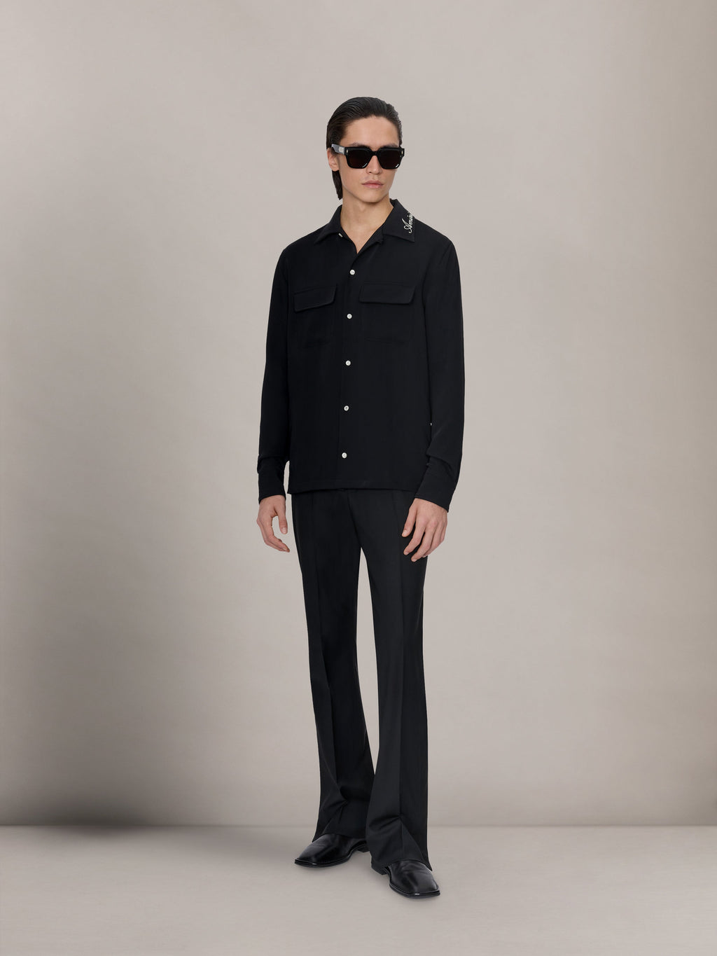 ROUND POCKET DRESS SHIRT - Black