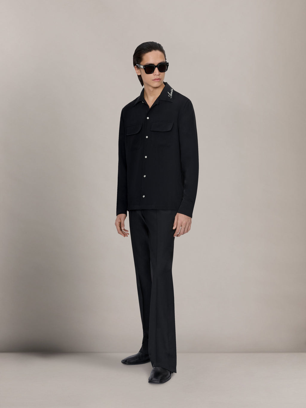 ROUND POCKET DRESS SHIRT - Black