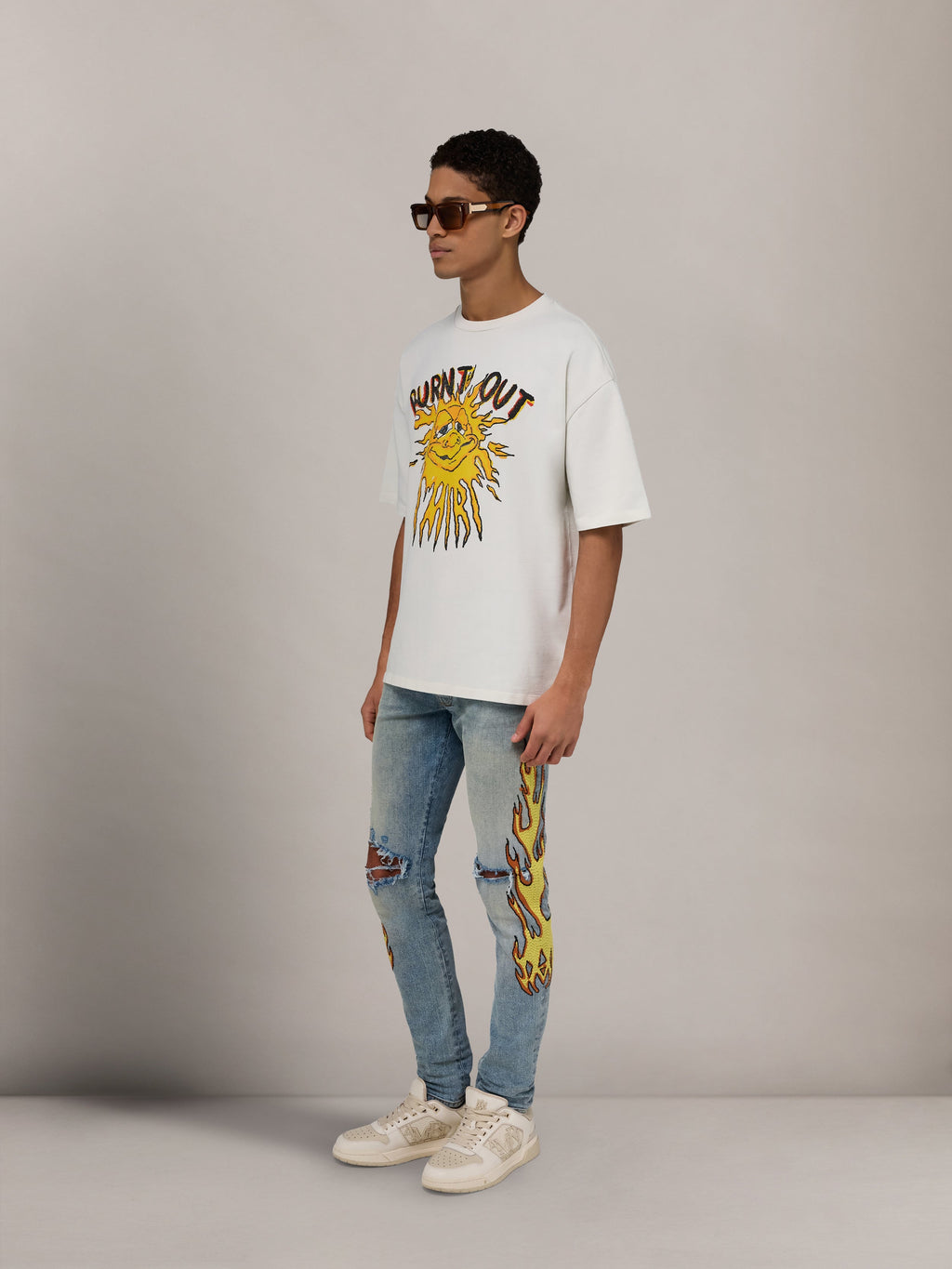 FLAMES EMB SKINNY JEAN - Ash Indigo