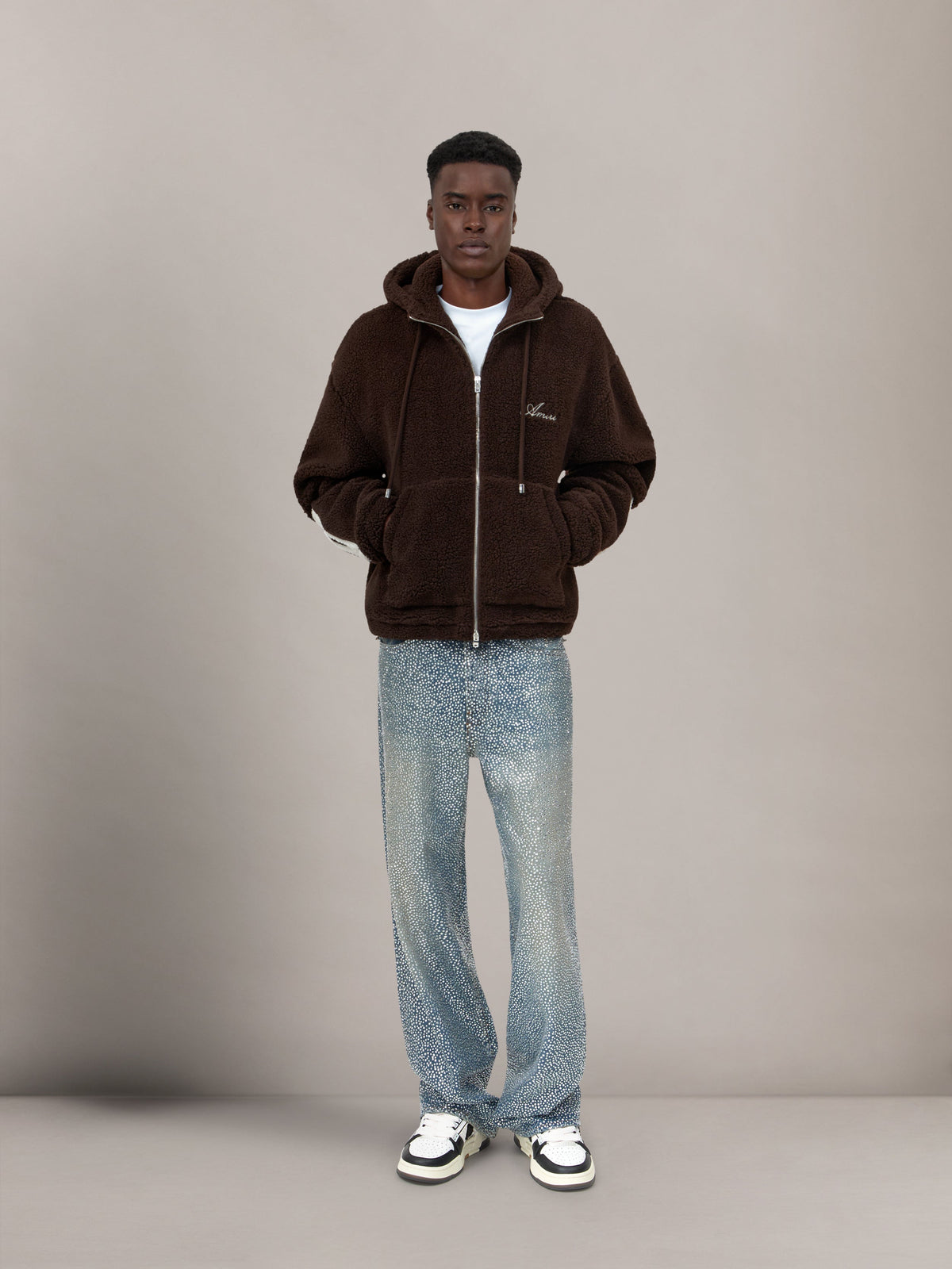 BONES FLEECE ZIP HOODIE - Dark Brown