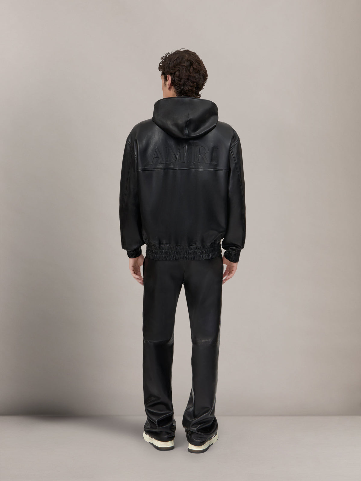 LEATHER OVERSIZED ZIP HOODIE - Black