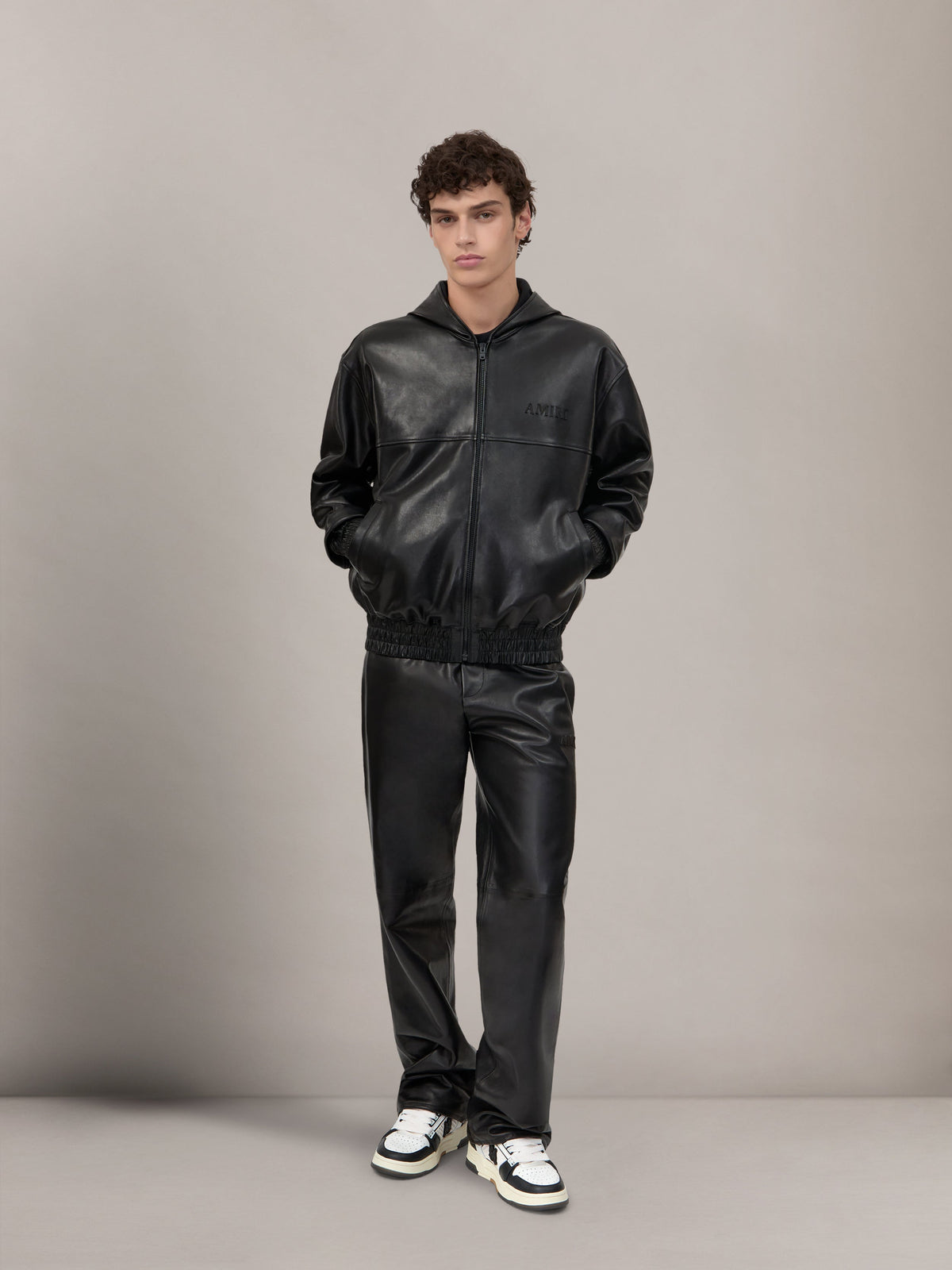 LEATHER TRACK PANT - Black