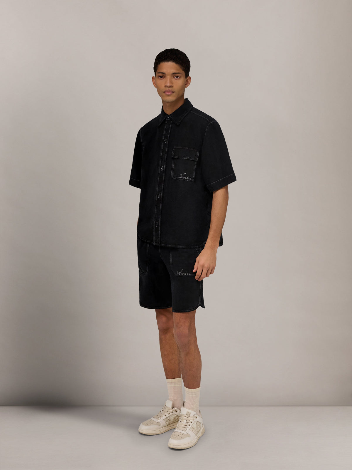 SCRIPT LINEN GD SHORT - Black