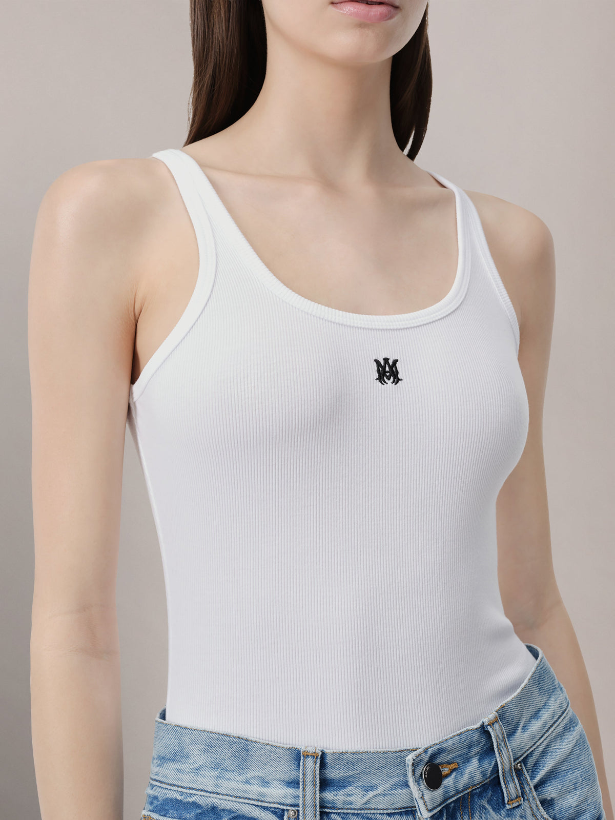 WOMEN - WOMEN'S MA EMBROIDERED RIBBED TANK - White