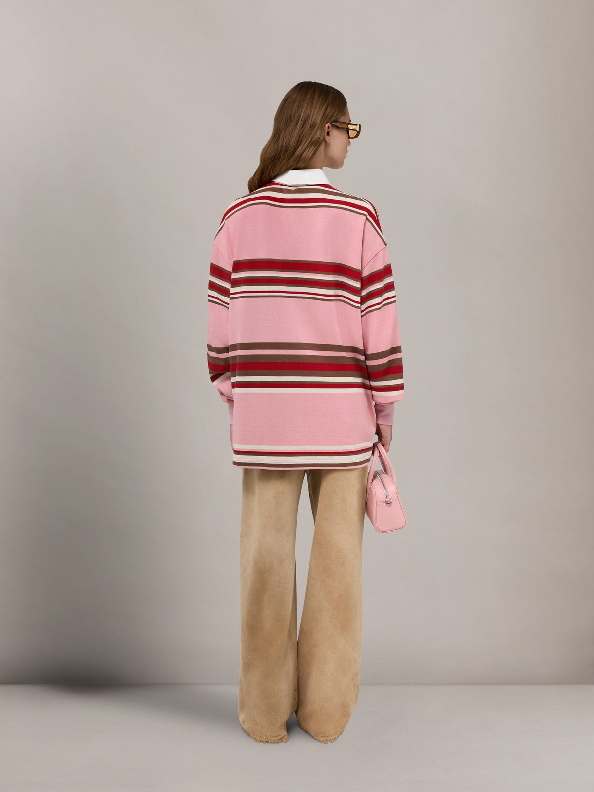 WOMEN - WOMEN'S STRIPED OVERSIZED LONG SLEEVE POLO - Pink