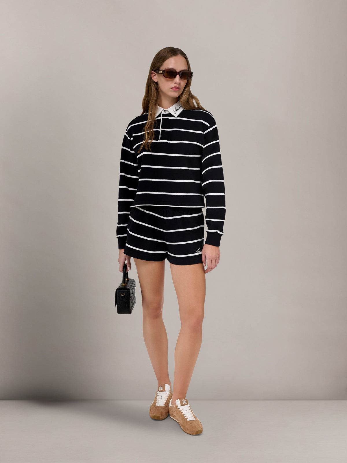 WOMEN - WOMEN'S STRIPED LONG SLEEVE POLO - Black