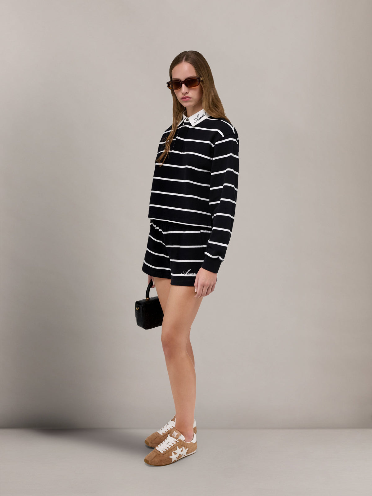 WOMEN - WOMEN'S STRIPED LONG SLEEVE POLO - Black