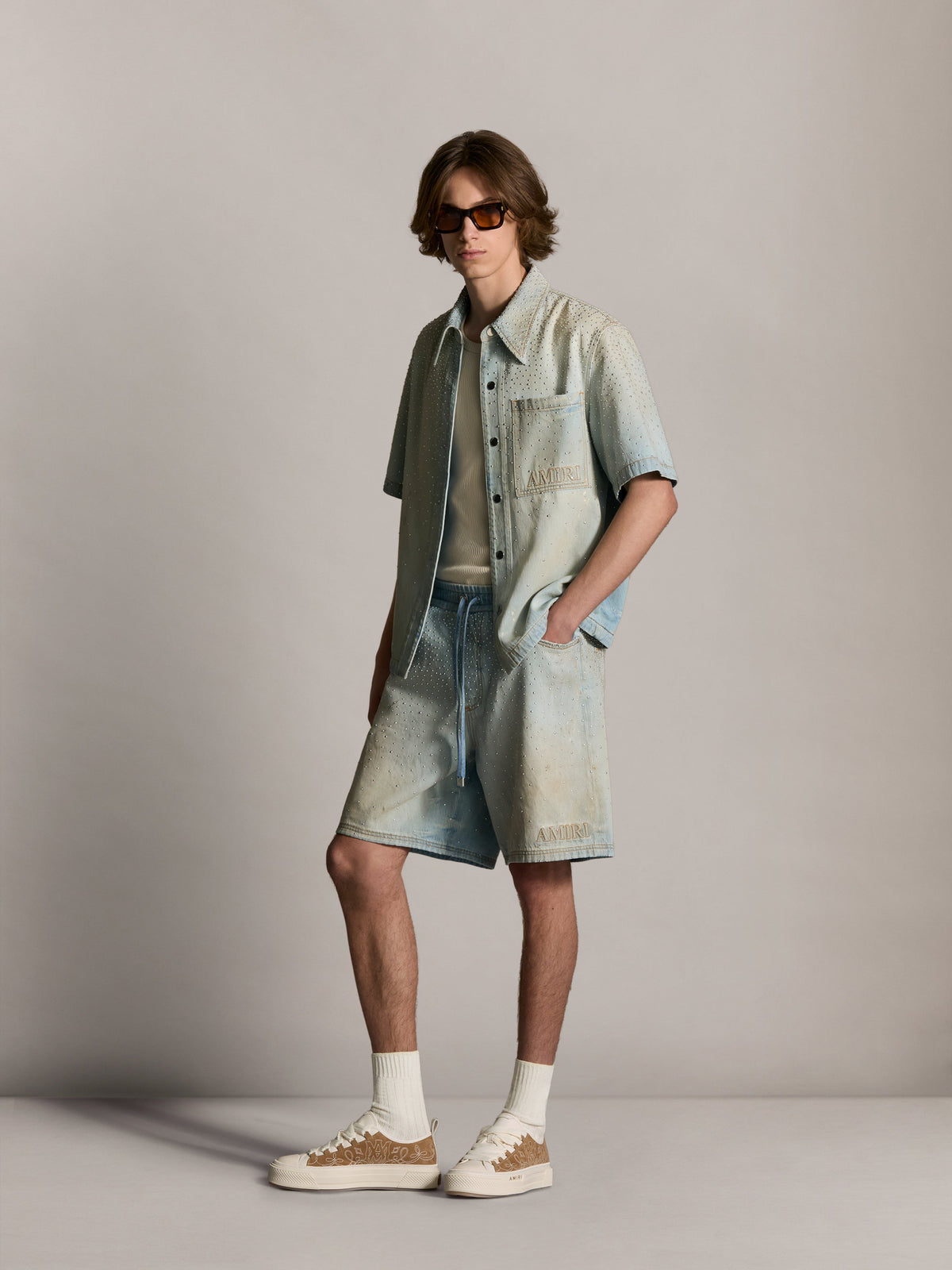 CRYSTALS OVERSIZED DENIM SHIRT - Perfect Antique Indigo