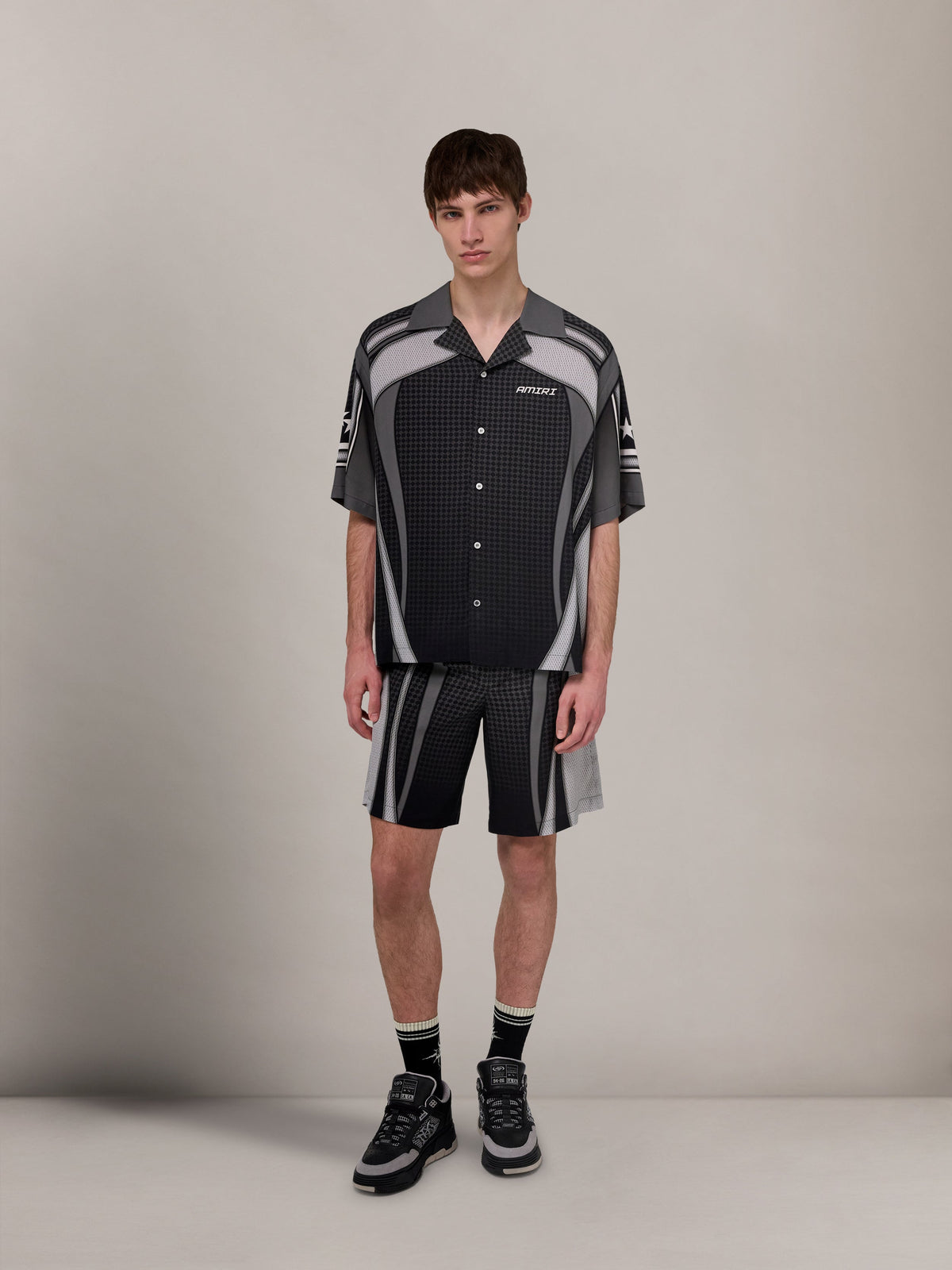 SPORT PANEL OVERSIZED CAMP SHIRT - Black