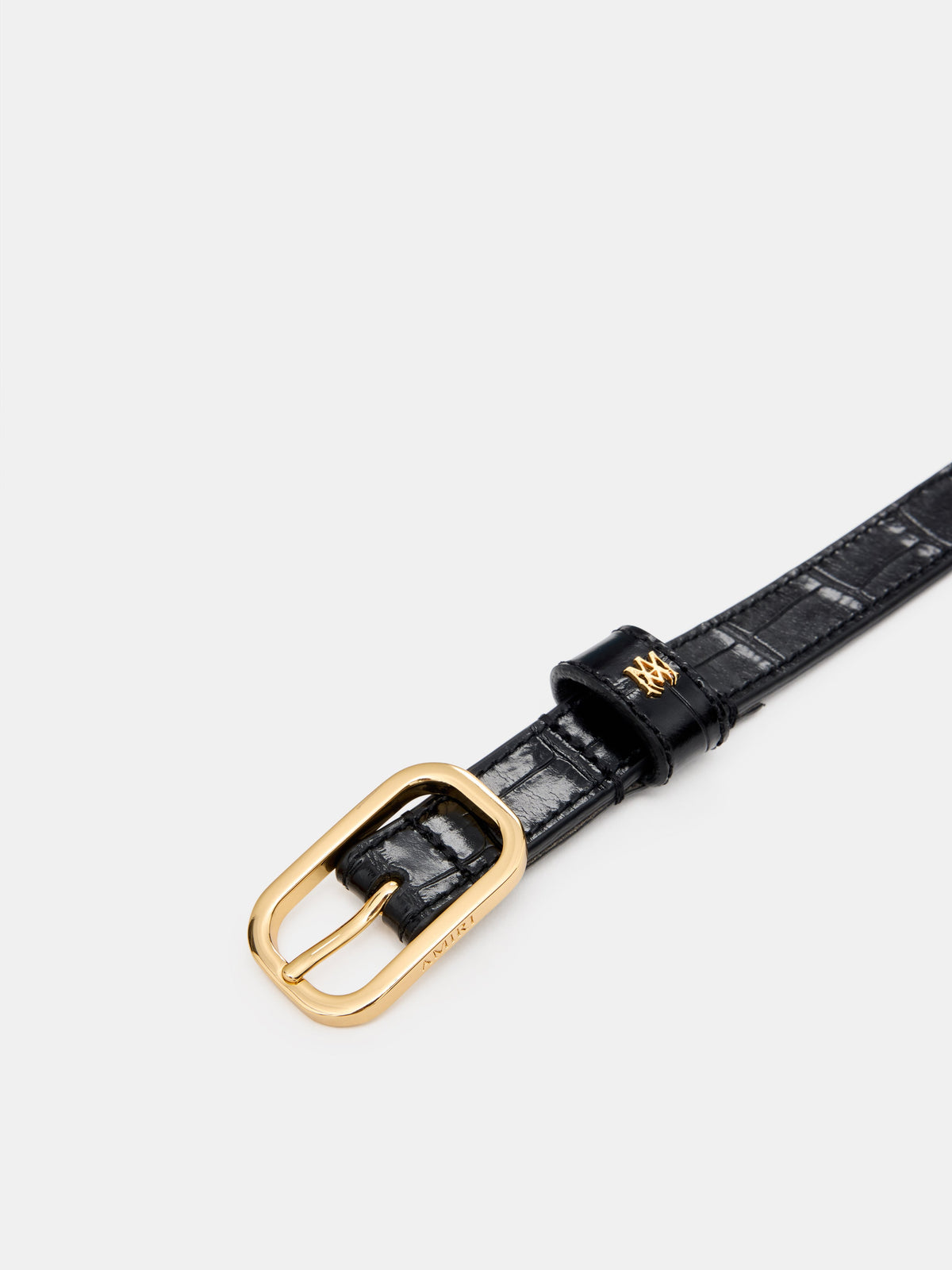 CROC EMBOSSED 2CM BELT - BLACK GOLD