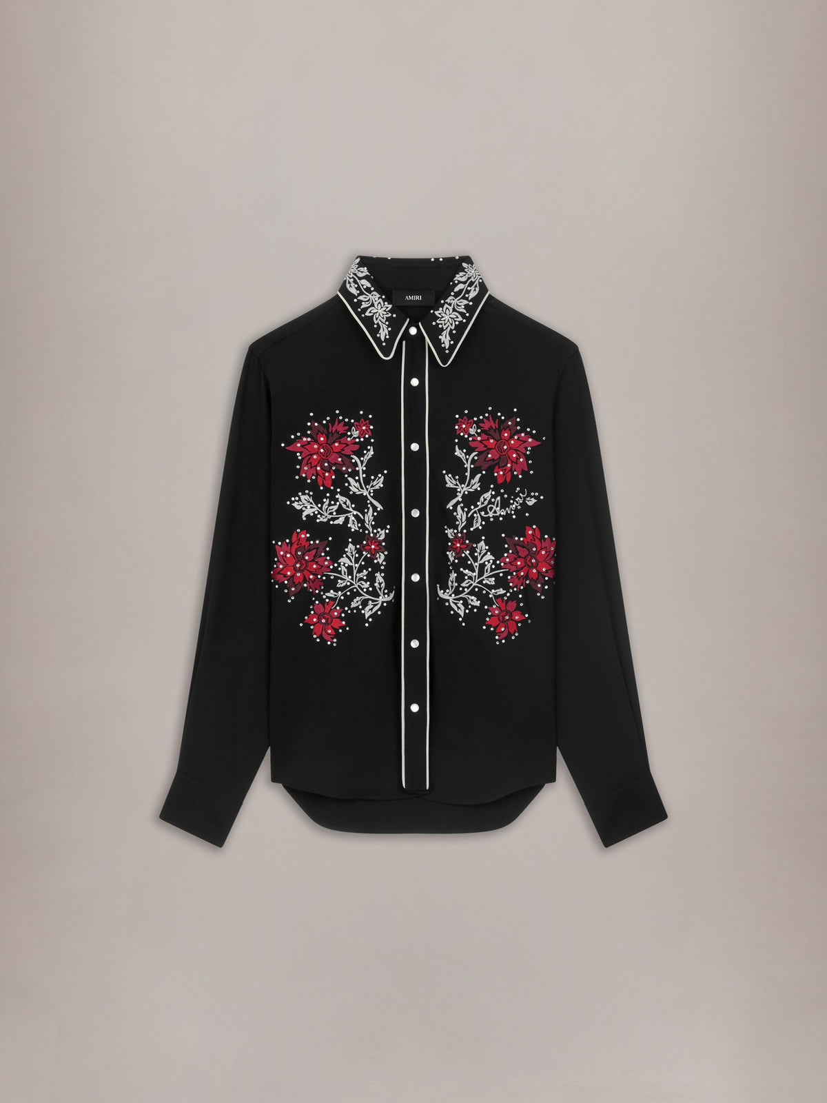 EMBELLISHED FLOWERS LONG SLEEVE SHIRT - Black