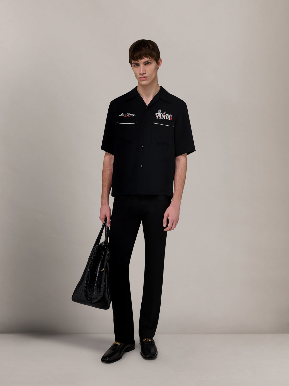 AMIRI STUDIO CREPE CAMP SHIRT - Black