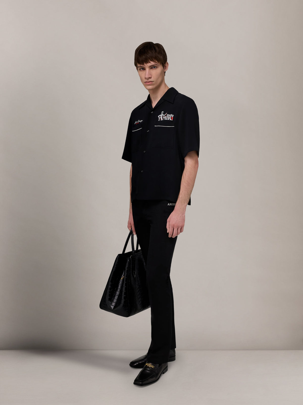 AMIRI STUDIO CREPE CAMP SHIRT - Black