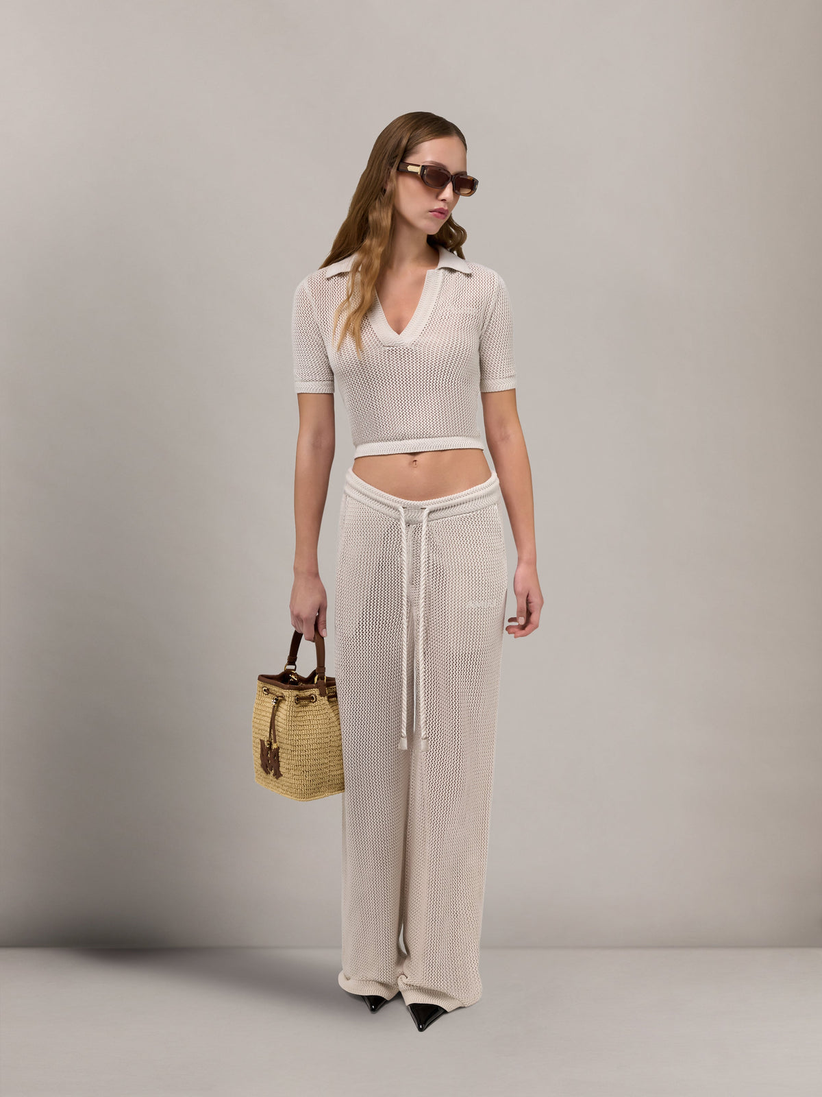WOMEN - WOMEN'S AMIRI CROCHET MESH POLO - Alabaster