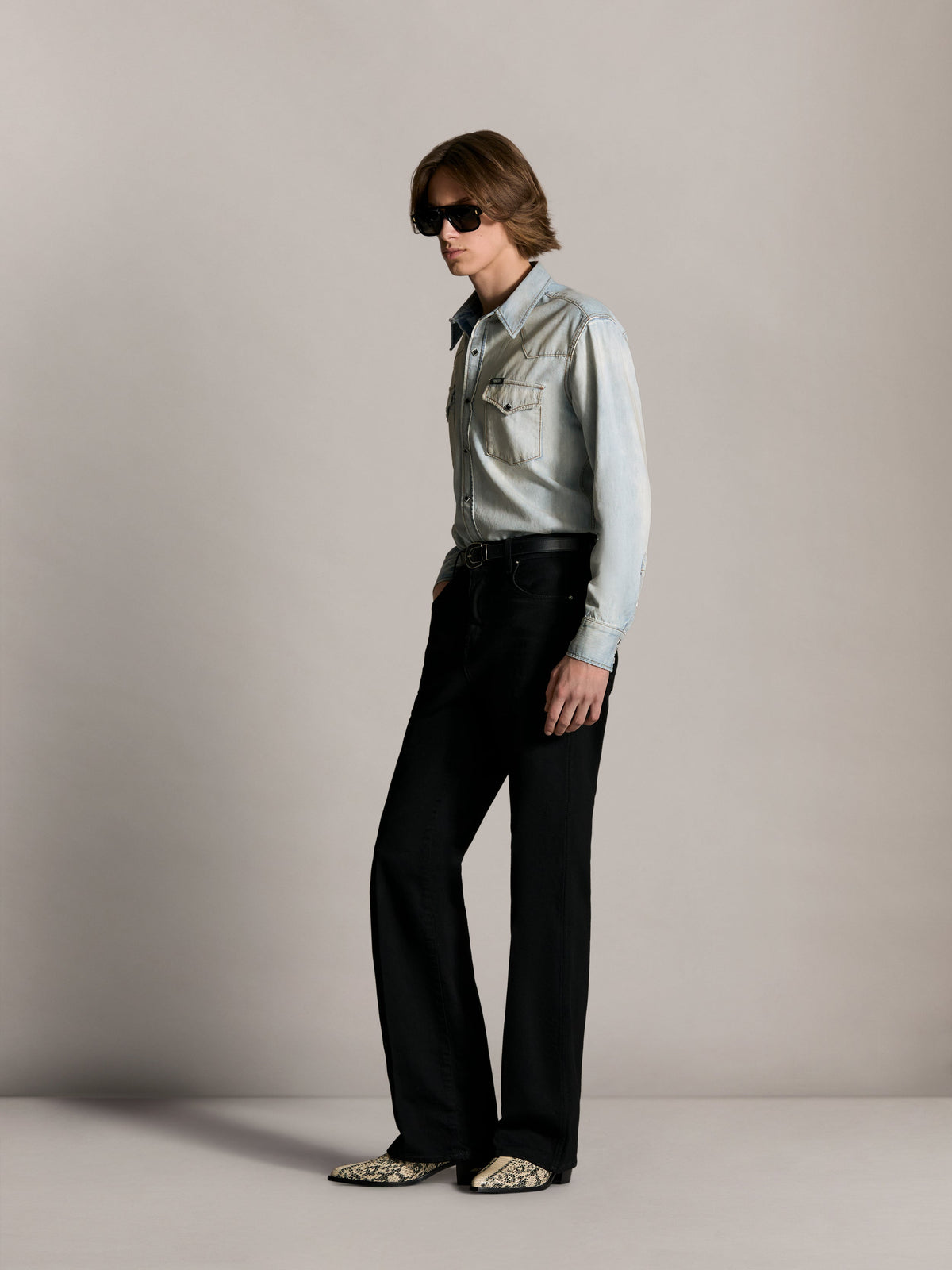 WESTERN DENIM LONG SLEEVE SHIRT - Snow Indigo