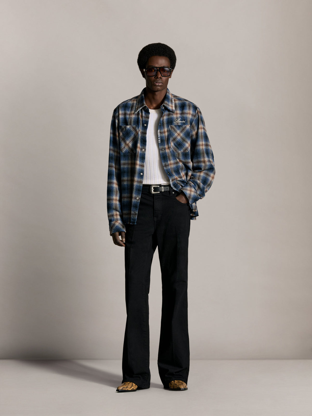 OVERSIZED REPAIRED WESTERN FLANNEL - Dark Blue