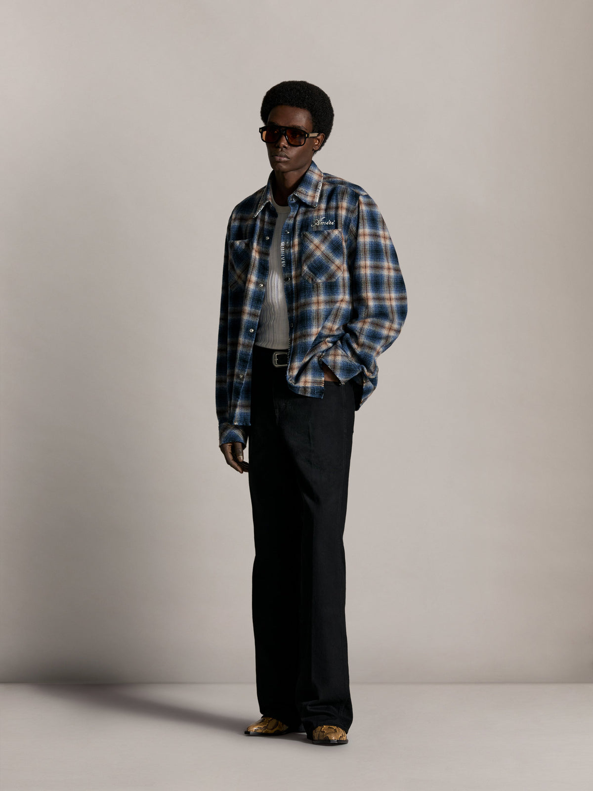 OVERSIZED REPAIRED WESTERN FLANNEL - Dark Blue