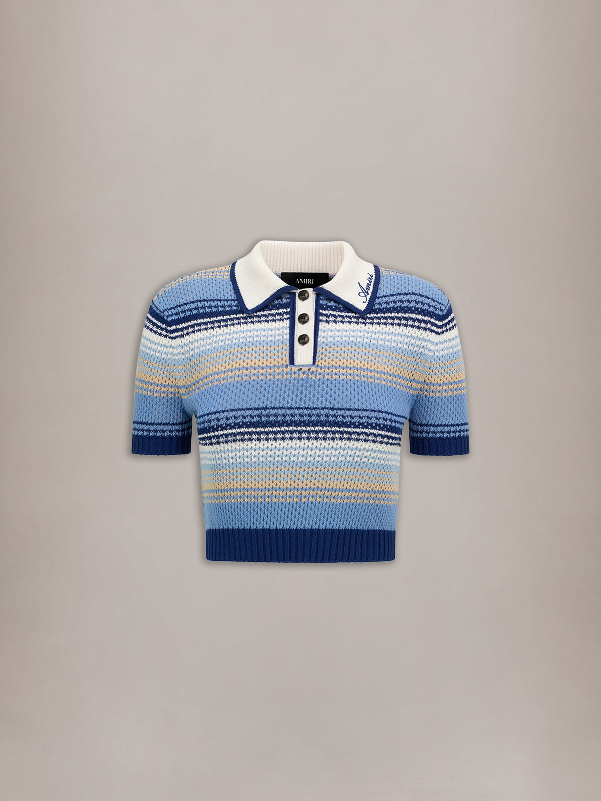 WOMEN - WOMEN'S STRIPED CROCHET MESH POLO - Blue