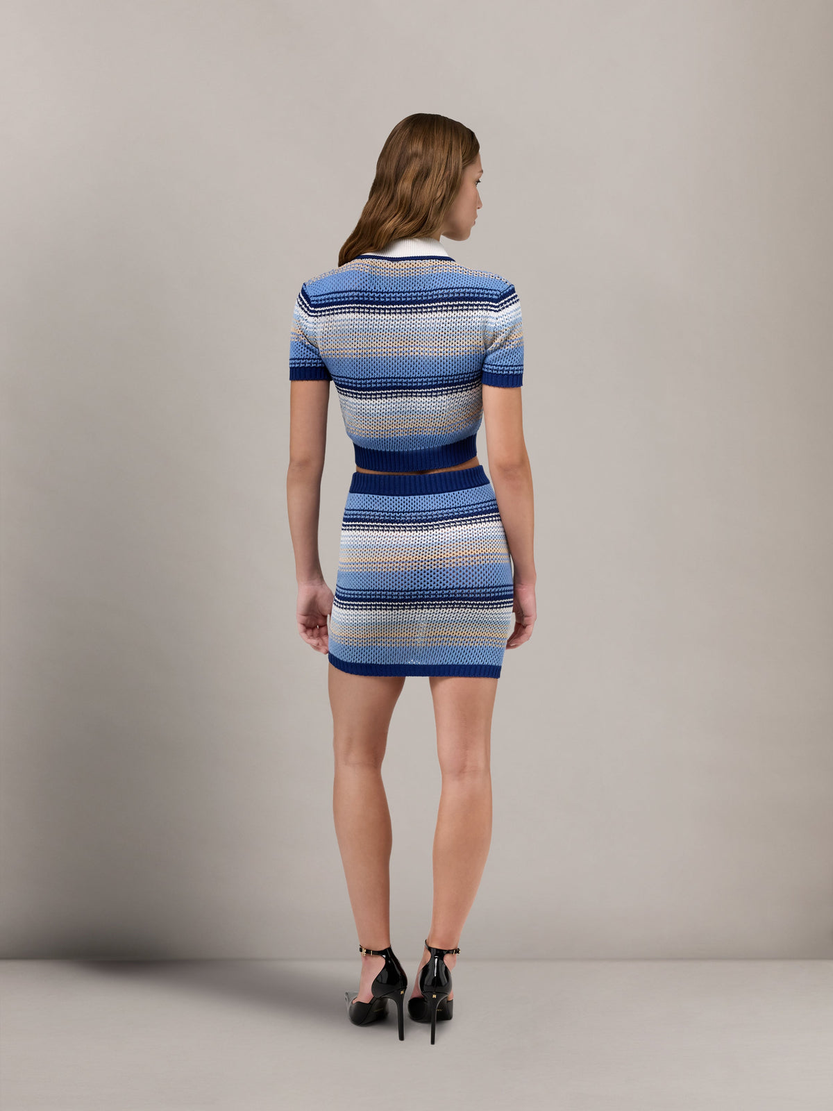 WOMEN - WOMEN'S STRIPED CROCHET MESH POLO - Blue