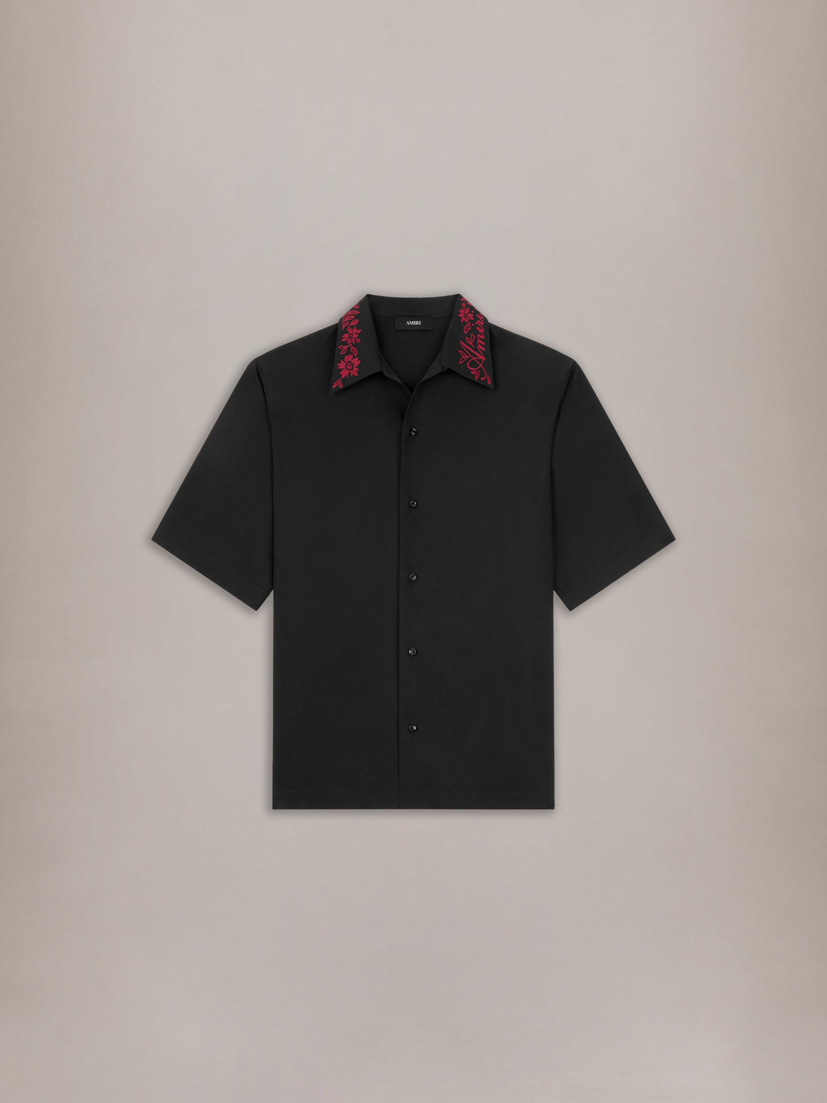REGULAR FIT FLORAL COLLAR SHIRT - Black