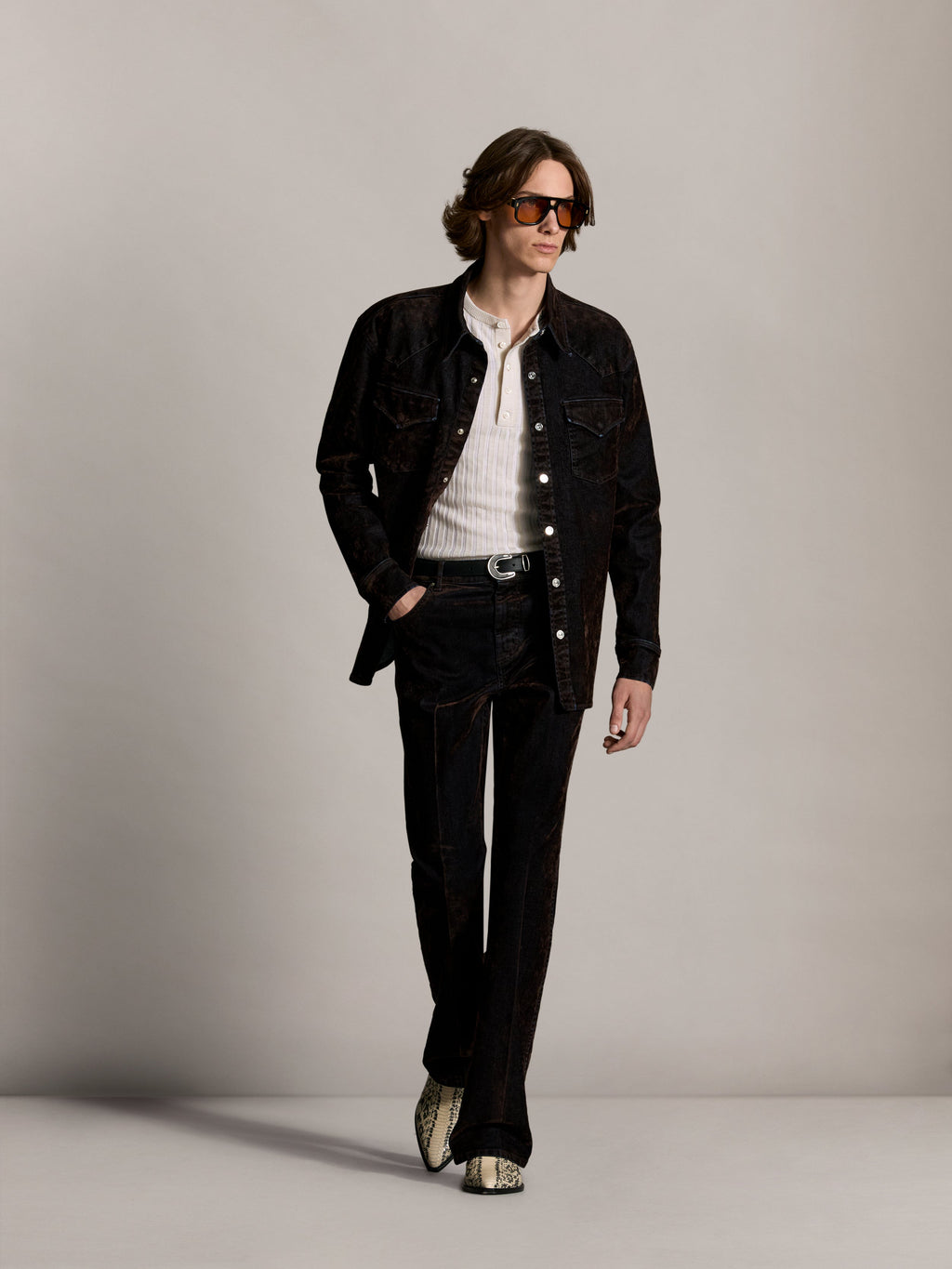 FLOCK LONG SLEEVE DENIM SHIRT - Husk