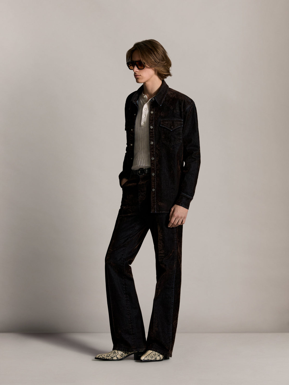 FLOCK LONG SLEEVE DENIM SHIRT - Husk