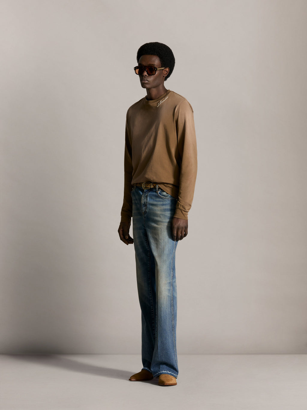 AMIRI SCRIPT OVERSIZED LONG SLEEVE TEE - Coffee