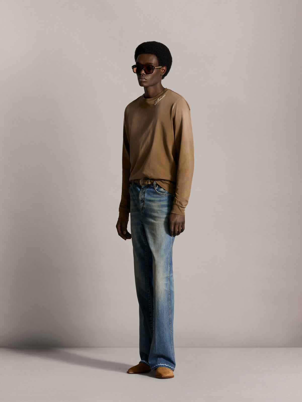 AMIRI SCRIPT OVERSIZED LONG SLEEVE TEE - Coffee