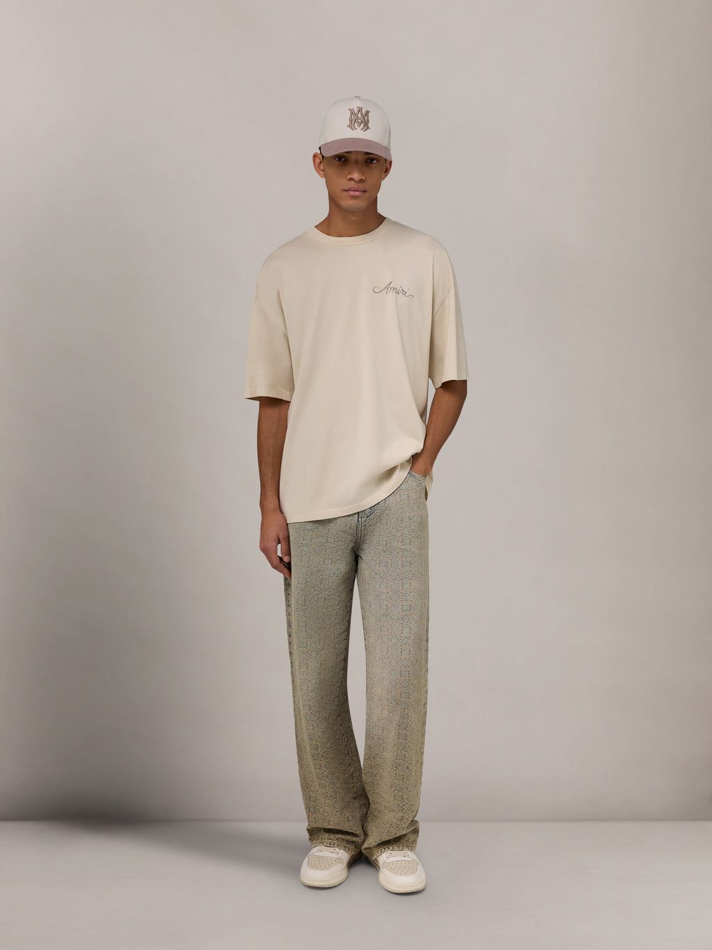 MA QUAD CHECKERBOARD OVERSIZED TEE - Alabaster
