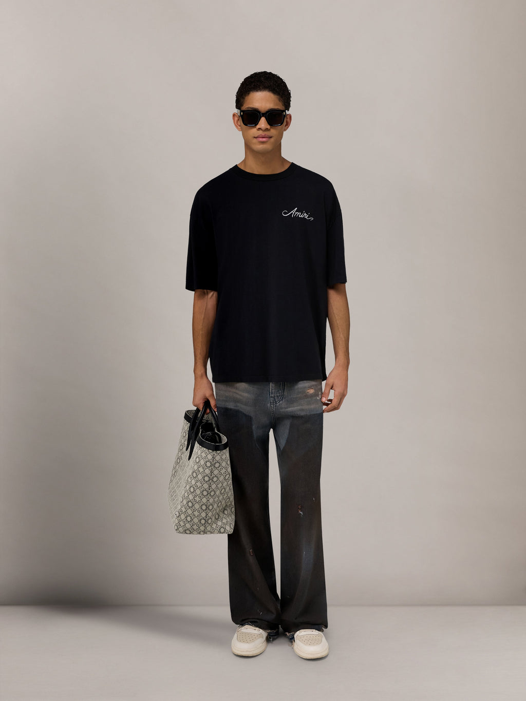 MA QUAD CHECKERBOARD OVERSIZED TEE - Black