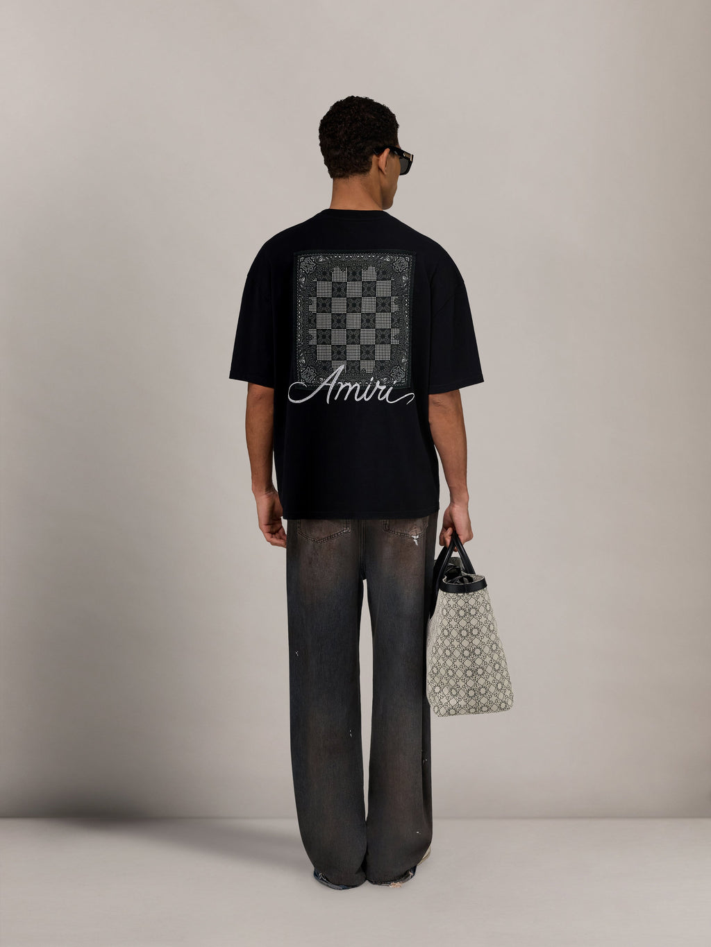 MA QUAD CHECKERBOARD OVERSIZED TEE - Black