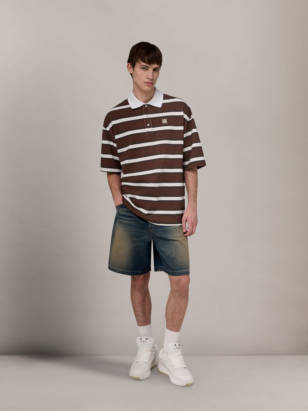 MA STRIPED OVERSIZED POLO - Tobacco