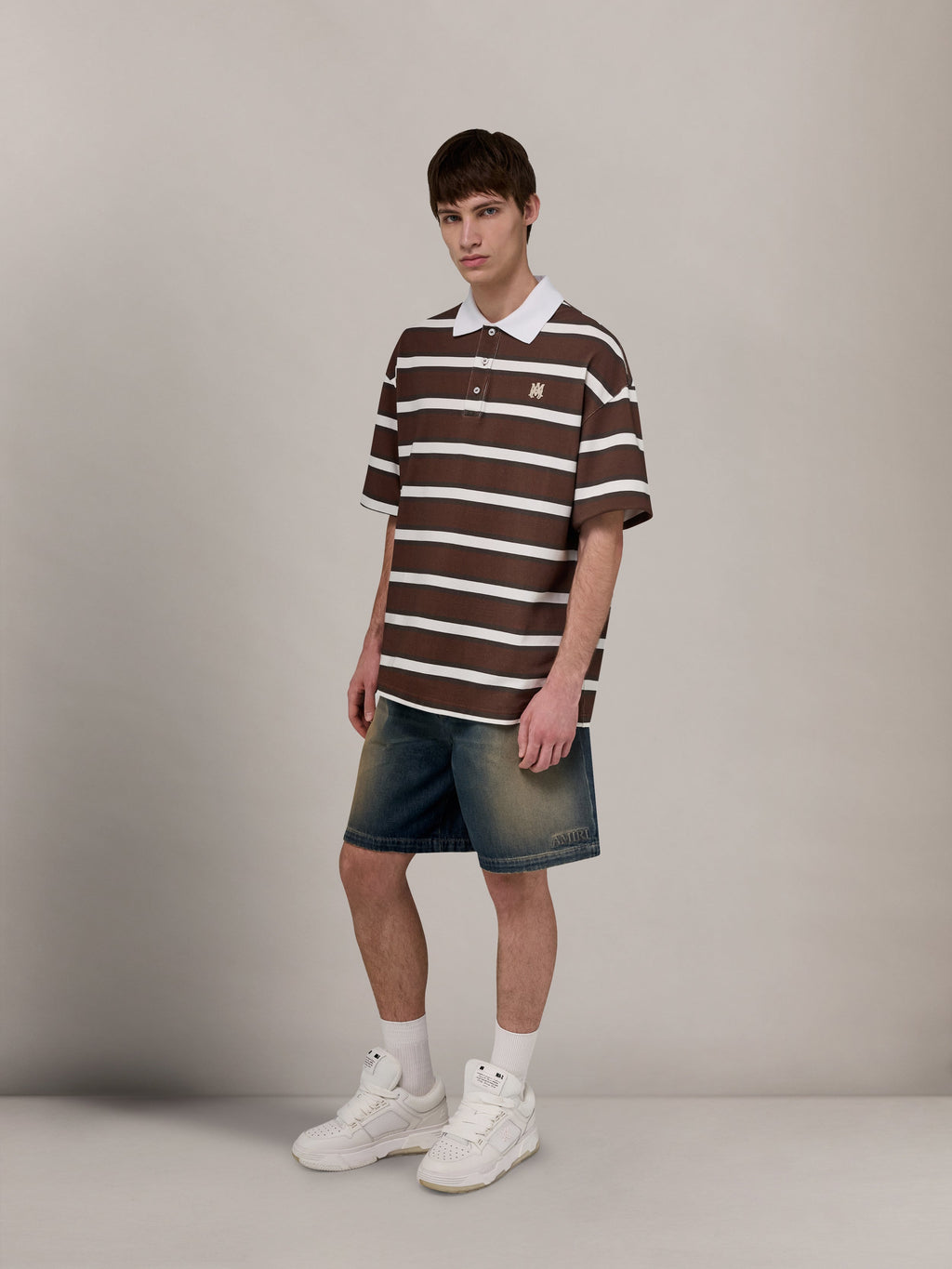 MA STRIPED OVERSIZED POLO - Tobacco