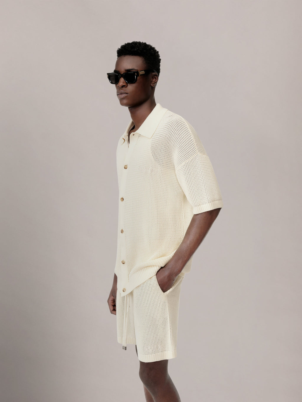 AMIRI CROCHET MESH SHIRT - Ivory