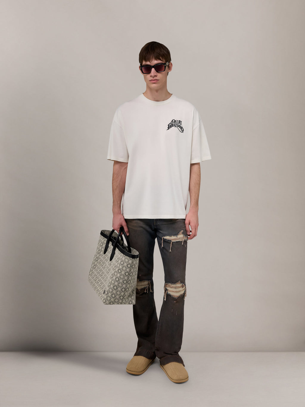 AMIRI HOLLYWOOD LIGHTWEIGHT JERSEY SKATE TEE - Ivory