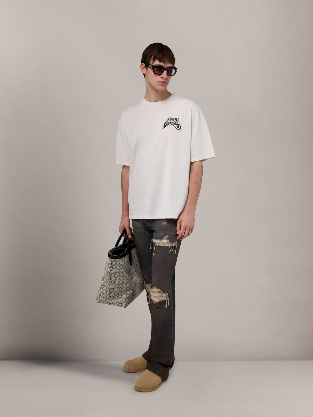 AMIRI HOLLYWOOD LIGHTWEIGHT JERSEY SKATE TEE - Ivory